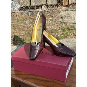 Bruno Magli Brown Croc Leather Heels Women 5.5B Italy